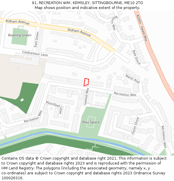 91, RECREATION WAY, KEMSLEY, SITTINGBOURNE, ME10 2TG: Location map and indicative extent of plot