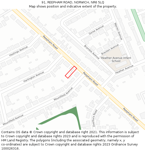 91, REEPHAM ROAD, NORWICH, NR6 5LQ: Location map and indicative extent of plot