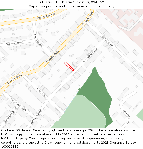 91, SOUTHFIELD ROAD, OXFORD, OX4 1NY: Location map and indicative extent of plot