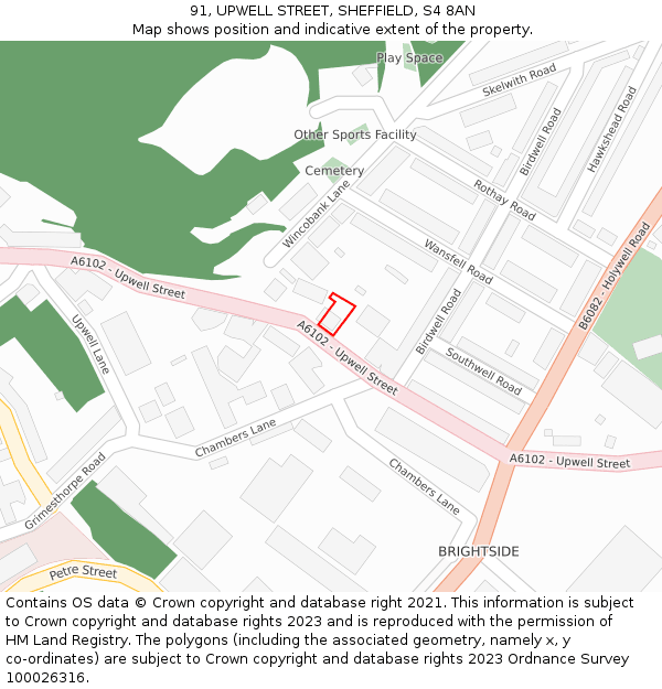91, UPWELL STREET, SHEFFIELD, S4 8AN: Location map and indicative extent of plot
