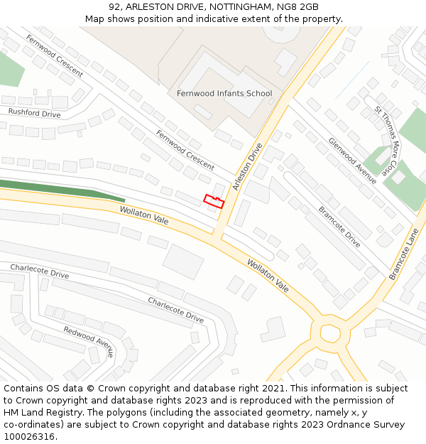 92, ARLESTON DRIVE, NOTTINGHAM, NG8 2GB: Location map and indicative extent of plot