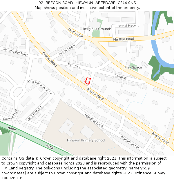 92, BRECON ROAD, HIRWAUN, ABERDARE, CF44 9NS: Location map and indicative extent of plot