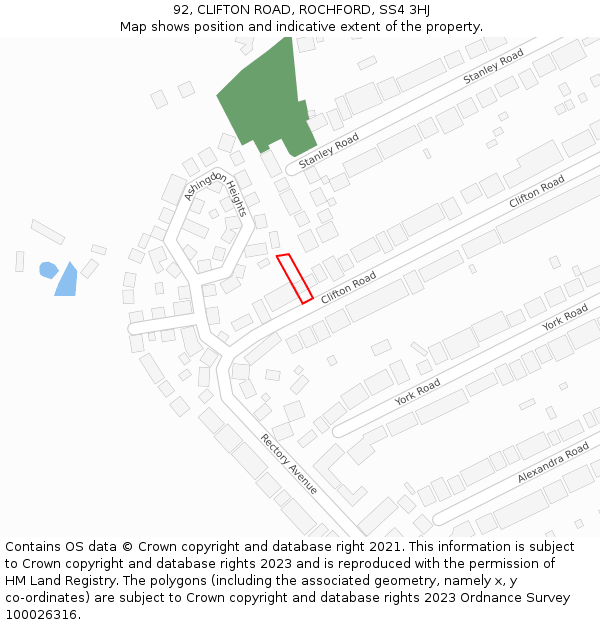 92, CLIFTON ROAD, ROCHFORD, SS4 3HJ: Location map and indicative extent of plot