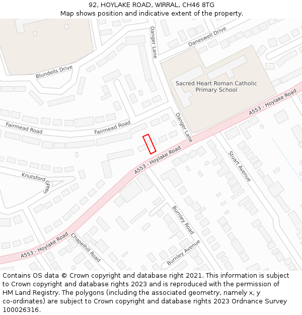 92, HOYLAKE ROAD, WIRRAL, CH46 8TG: Location map and indicative extent of plot