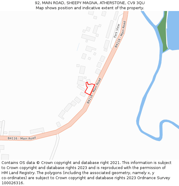 92, MAIN ROAD, SHEEPY MAGNA, ATHERSTONE, CV9 3QU: Location map and indicative extent of plot