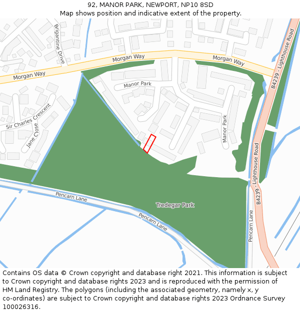 92, MANOR PARK, NEWPORT, NP10 8SD: Location map and indicative extent of plot