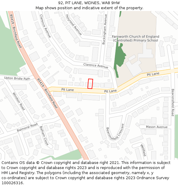 92, PIT LANE, WIDNES, WA8 9HW: Location map and indicative extent of plot