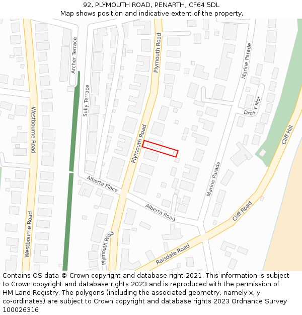 92, PLYMOUTH ROAD, PENARTH, CF64 5DL: Location map and indicative extent of plot