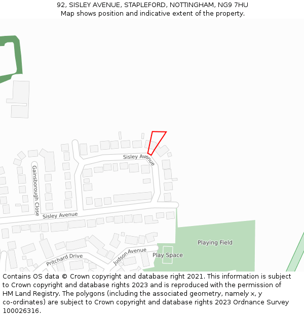 92, SISLEY AVENUE, STAPLEFORD, NOTTINGHAM, NG9 7HU: Location map and indicative extent of plot