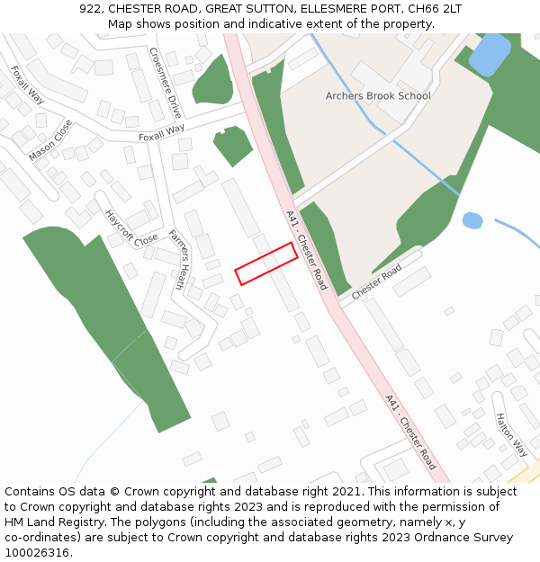 922, CHESTER ROAD, GREAT SUTTON, ELLESMERE PORT, CH66 2LT: Location map and indicative extent of plot