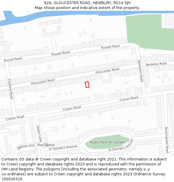 92A, GLOUCESTER ROAD, NEWBURY, RG14 5JN: Location map and indicative extent of plot