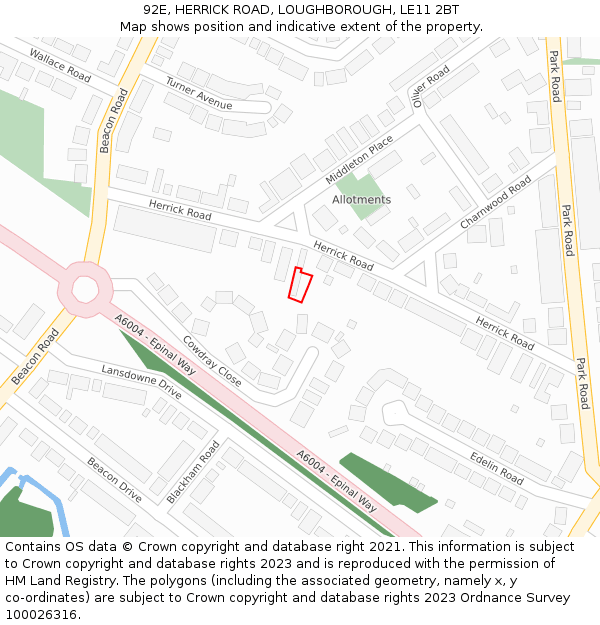 92E, HERRICK ROAD, LOUGHBOROUGH, LE11 2BT: Location map and indicative extent of plot