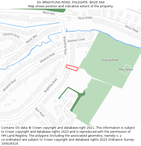 93, BRIGHTLING ROAD, POLEGATE, BN26 5AX: Location map and indicative extent of plot