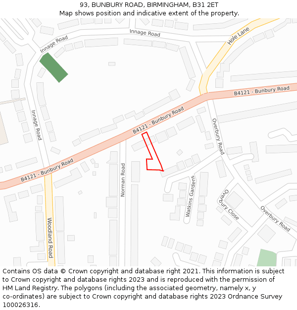 93, BUNBURY ROAD, BIRMINGHAM, B31 2ET: Location map and indicative extent of plot