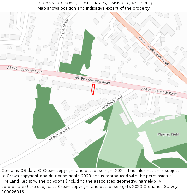93, CANNOCK ROAD, HEATH HAYES, CANNOCK, WS12 3HQ: Location map and indicative extent of plot