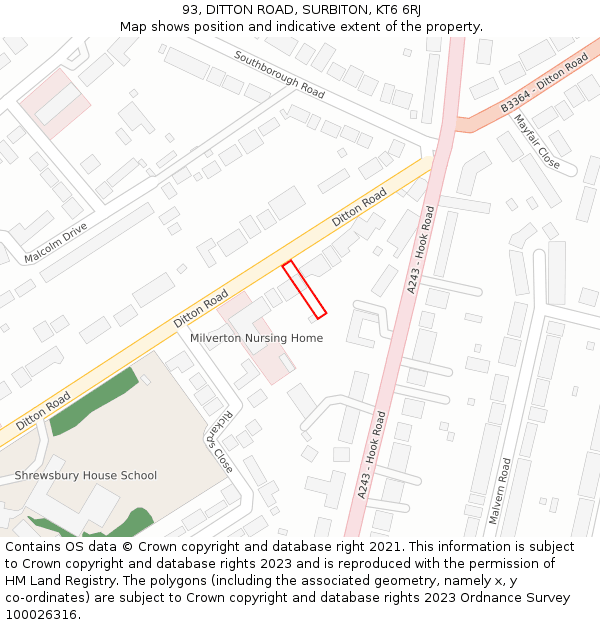 93, DITTON ROAD, SURBITON, KT6 6RJ: Location map and indicative extent of plot