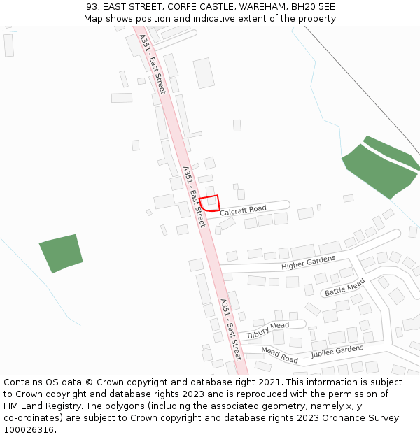 93, EAST STREET, CORFE CASTLE, WAREHAM, BH20 5EE: Location map and indicative extent of plot