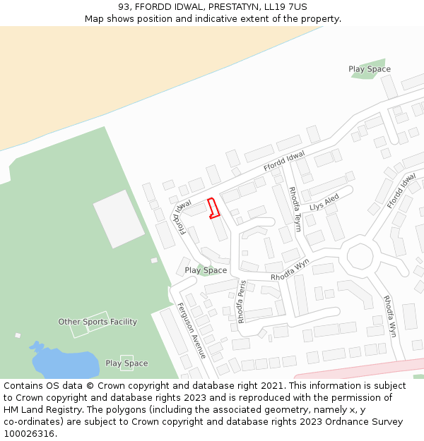 93, FFORDD IDWAL, PRESTATYN, LL19 7US: Location map and indicative extent of plot