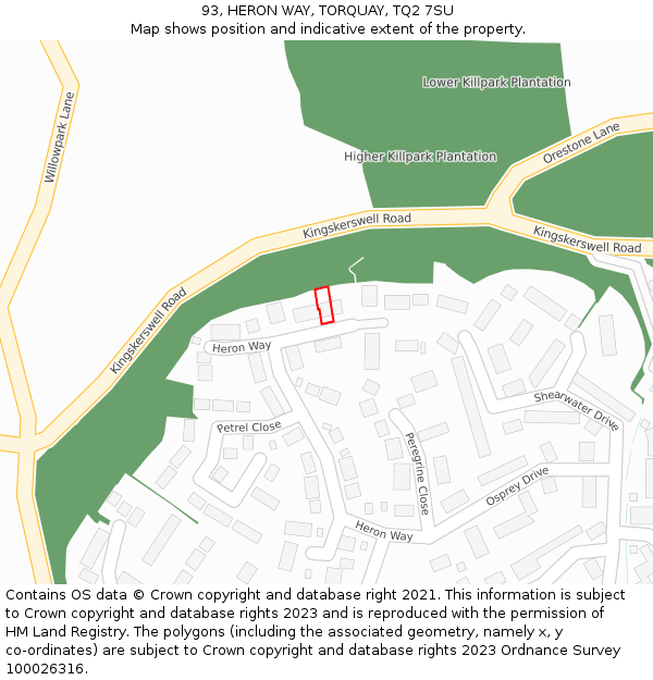 93, HERON WAY, TORQUAY, TQ2 7SU: Location map and indicative extent of plot