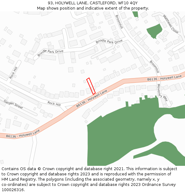 93, HOLYWELL LANE, CASTLEFORD, WF10 4QY: Location map and indicative extent of plot