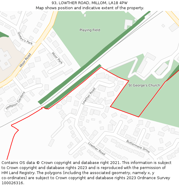 93, LOWTHER ROAD, MILLOM, LA18 4PW: Location map and indicative extent of plot