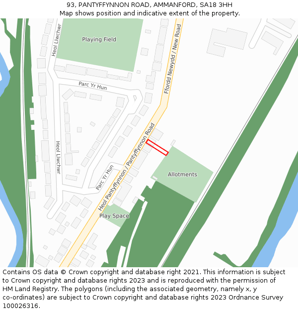 93, PANTYFFYNNON ROAD, AMMANFORD, SA18 3HH: Location map and indicative extent of plot