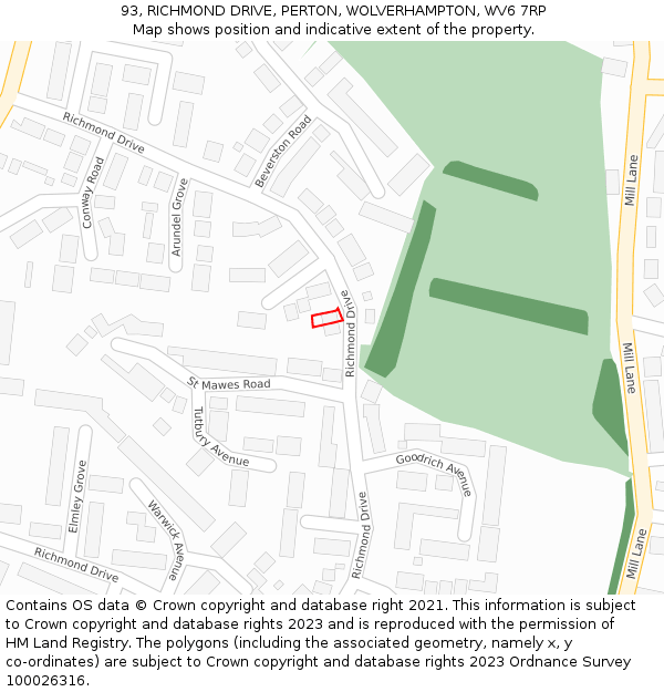 93, RICHMOND DRIVE, PERTON, WOLVERHAMPTON, WV6 7RP: Location map and indicative extent of plot