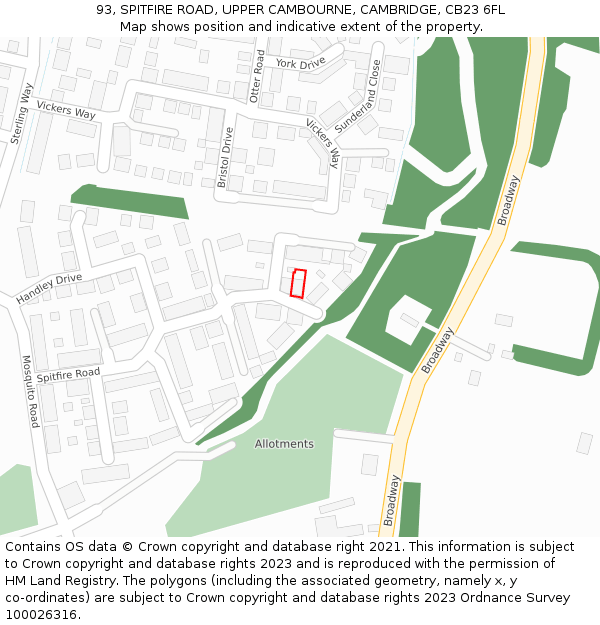 93, SPITFIRE ROAD, UPPER CAMBOURNE, CAMBRIDGE, CB23 6FL: Location map and indicative extent of plot