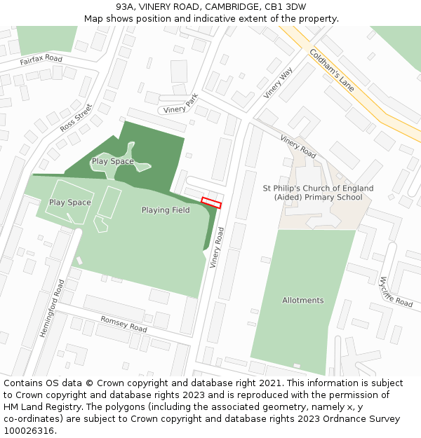 93A, VINERY ROAD, CAMBRIDGE, CB1 3DW: Location map and indicative extent of plot