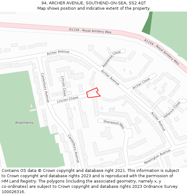 94, ARCHER AVENUE, SOUTHEND-ON-SEA, SS2 4QT: Location map and indicative extent of plot