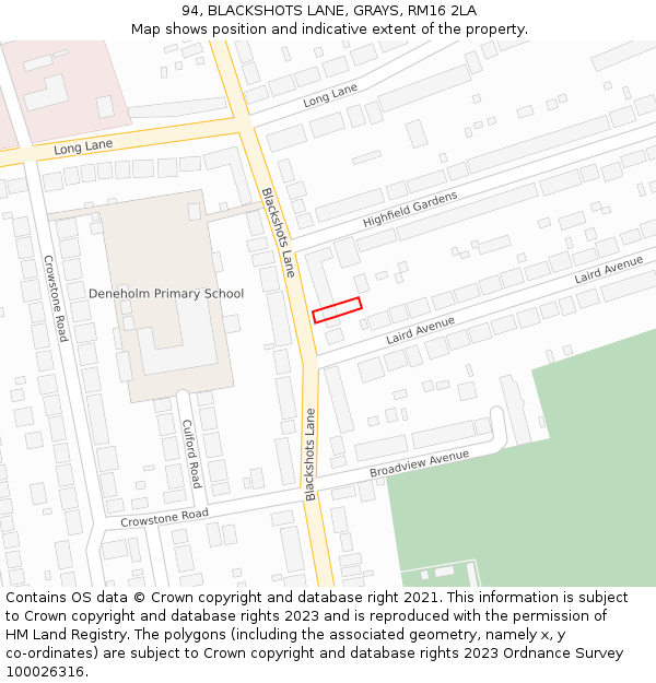 94, BLACKSHOTS LANE, GRAYS, RM16 2LA: Location map and indicative extent of plot