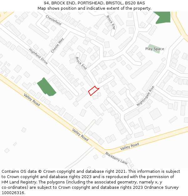 94, BROCK END, PORTISHEAD, BRISTOL, BS20 8AS: Location map and indicative extent of plot