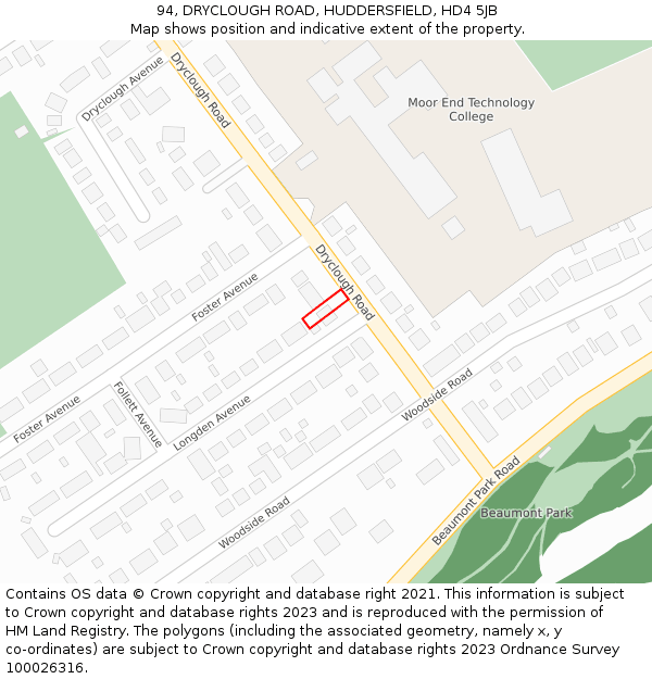 94, DRYCLOUGH ROAD, HUDDERSFIELD, HD4 5JB: Location map and indicative extent of plot