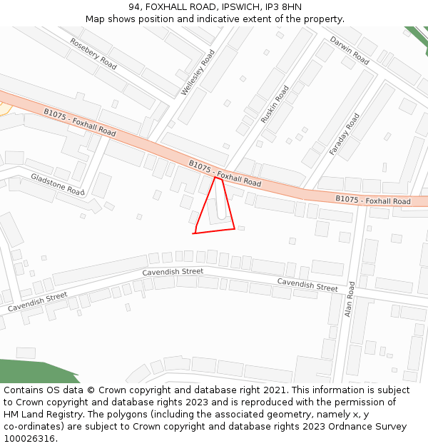 94, FOXHALL ROAD, IPSWICH, IP3 8HN: Location map and indicative extent of plot