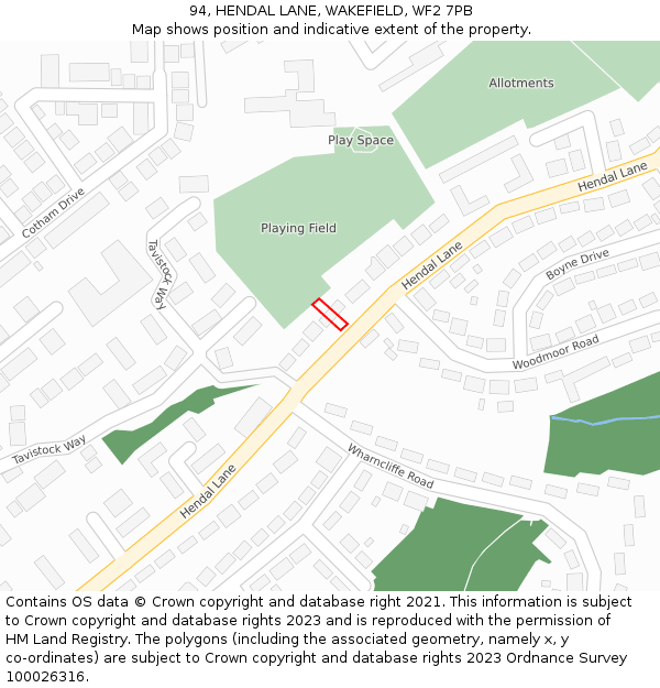 94, HENDAL LANE, WAKEFIELD, WF2 7PB: Location map and indicative extent of plot