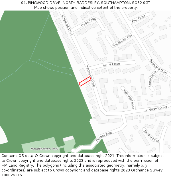 94, RINGWOOD DRIVE, NORTH BADDESLEY, SOUTHAMPTON, SO52 9GT: Location map and indicative extent of plot