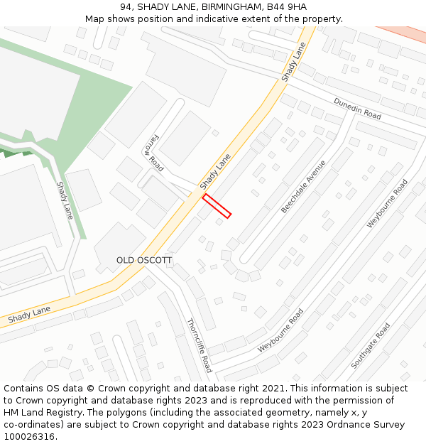 94, SHADY LANE, BIRMINGHAM, B44 9HA: Location map and indicative extent of plot