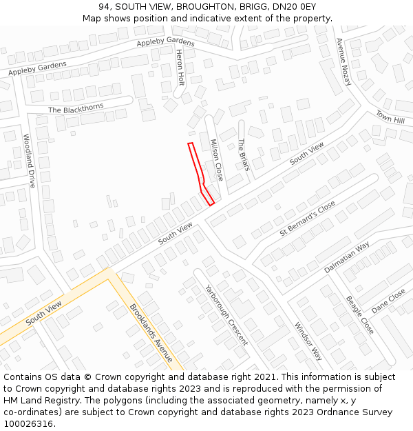 94, SOUTH VIEW, BROUGHTON, BRIGG, DN20 0EY: Location map and indicative extent of plot