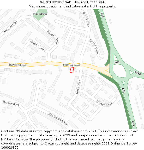 94, STAFFORD ROAD, NEWPORT, TF10 7RA: Location map and indicative extent of plot