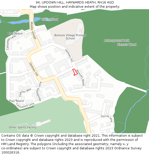 94, UPDOWN HILL, HAYWARDS HEATH, RH16 4GD: Location map and indicative extent of plot