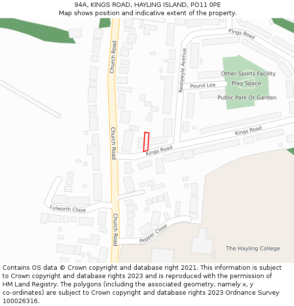 94A, KINGS ROAD, HAYLING ISLAND, PO11 0PE: Location map and indicative extent of plot