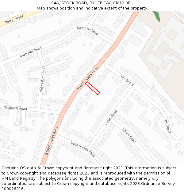 94A, STOCK ROAD, BILLERICAY, CM12 0RU: Location map and indicative extent of plot