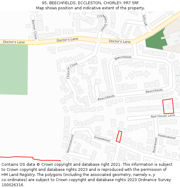 95, BEECHFIELDS, ECCLESTON, CHORLEY, PR7 5RF: Location map and indicative extent of plot