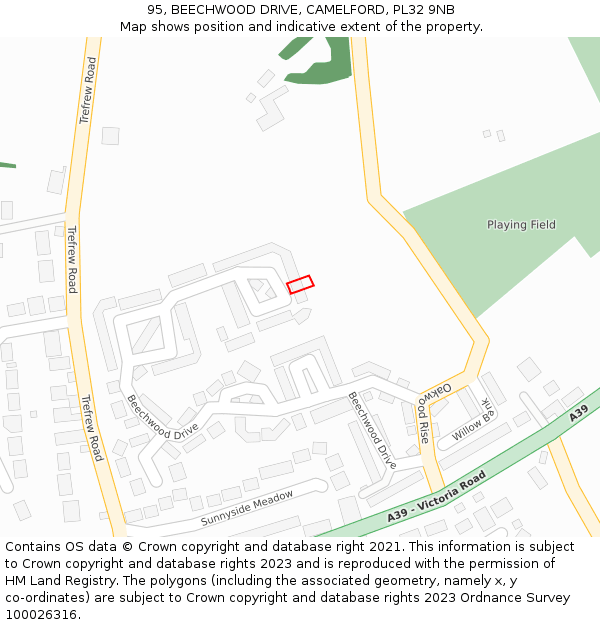 95, BEECHWOOD DRIVE, CAMELFORD, PL32 9NB: Location map and indicative extent of plot