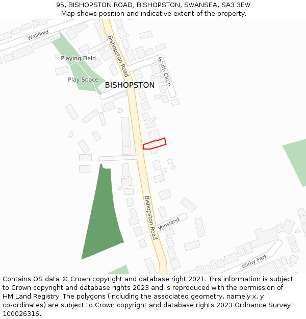 95, BISHOPSTON ROAD, BISHOPSTON, SWANSEA, SA3 3EW: Location map and indicative extent of plot