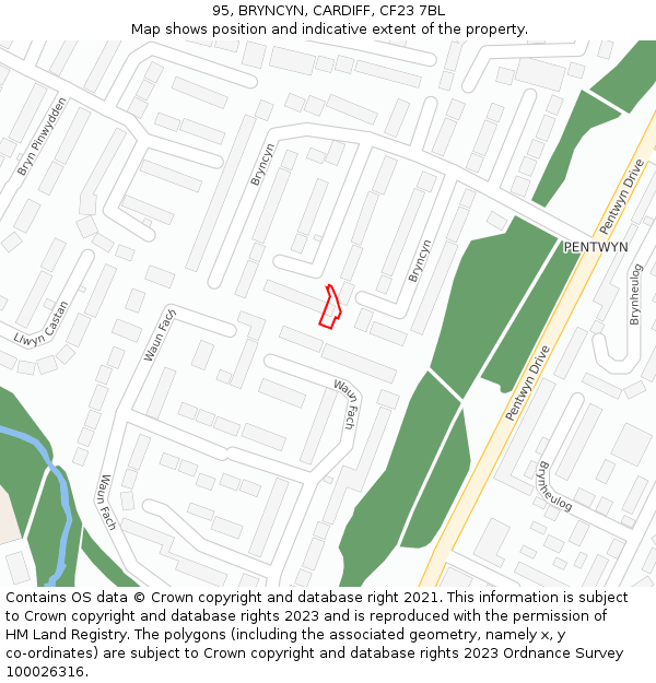 95, BRYNCYN, CARDIFF, CF23 7BL: Location map and indicative extent of plot