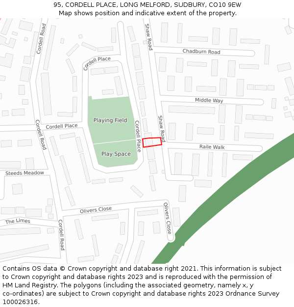 95, CORDELL PLACE, LONG MELFORD, SUDBURY, CO10 9EW: Location map and indicative extent of plot