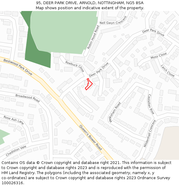 95, DEER PARK DRIVE, ARNOLD, NOTTINGHAM, NG5 8SA: Location map and indicative extent of plot
