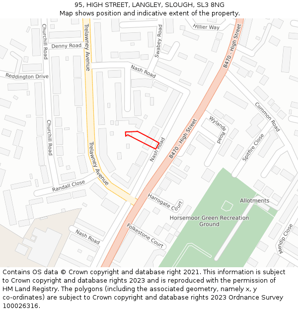 95, HIGH STREET, LANGLEY, SLOUGH, SL3 8NG: Location map and indicative extent of plot