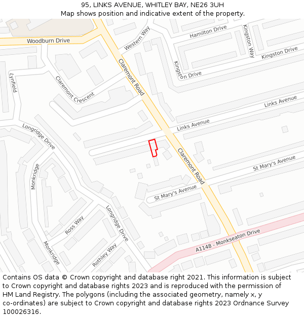 95, LINKS AVENUE, WHITLEY BAY, NE26 3UH: Location map and indicative extent of plot